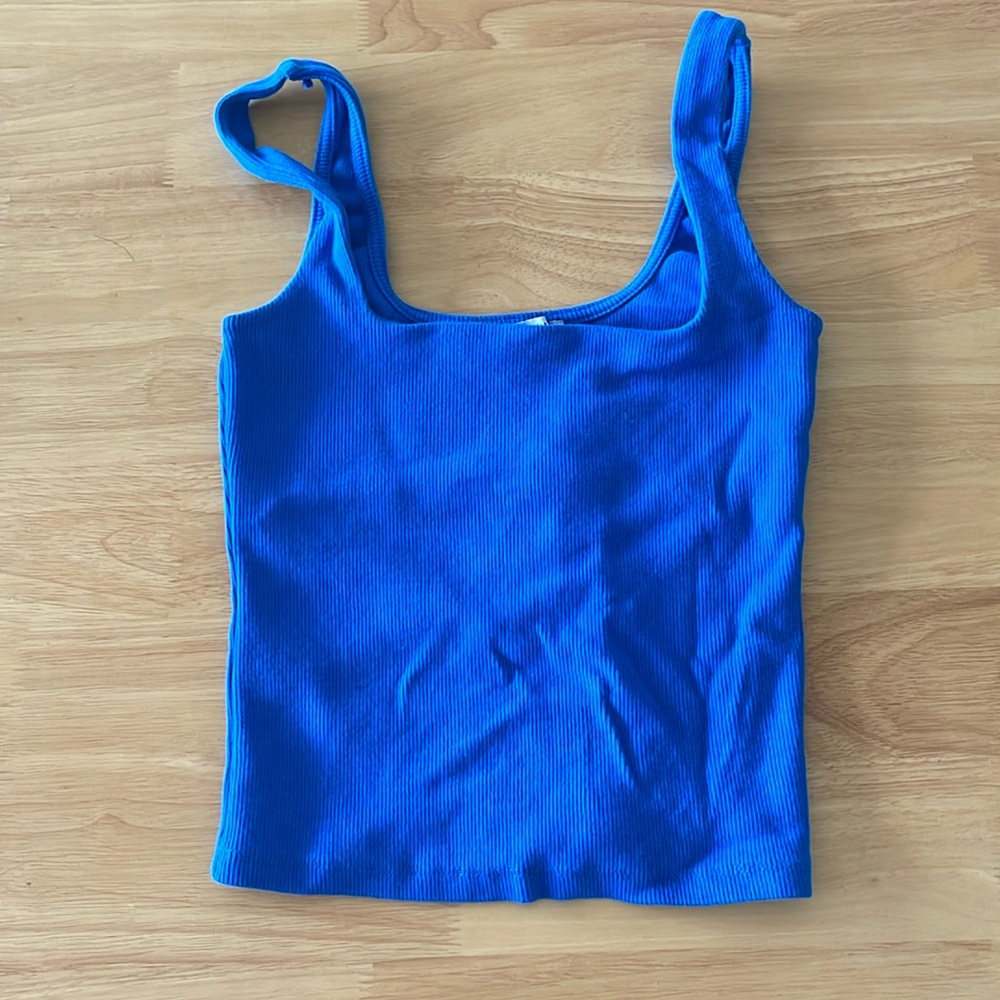 Zara square neck ribbed top royal blue